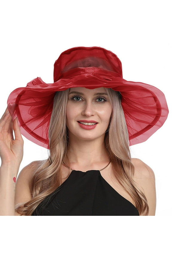Sun Hats Women's Vintage Mesh Hat Floral Shade Holiday Brim Top Hat Hat Red One Size