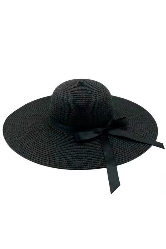 Sun Hats for Women Women Big Brim Straw Hat Sun Floppy Wide Brim Hats Bowknot Folding Beach Cap Hats for Women Black One Size