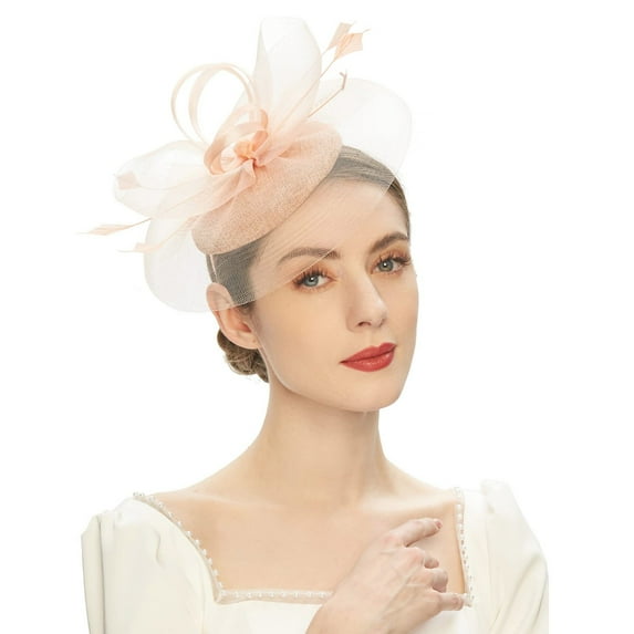 Women's Fascinators, Audhol Tea Party Fascinator Kentuckys Derbys Hat Fascinator Pillbox Hat Headband for Cocktail Fascinator for Women Beige One Size