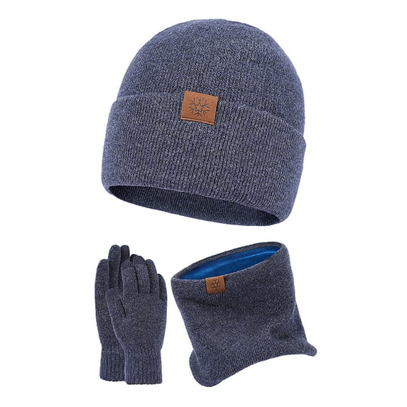 Audhol Thermal Women Beanie Autumn And Winter Europe And The United States Outdoor Woolen Hat Couple Bib Hat Gloves Three Piece Ear Warm Knitted Hat Set Bucket Hat Navy One Size