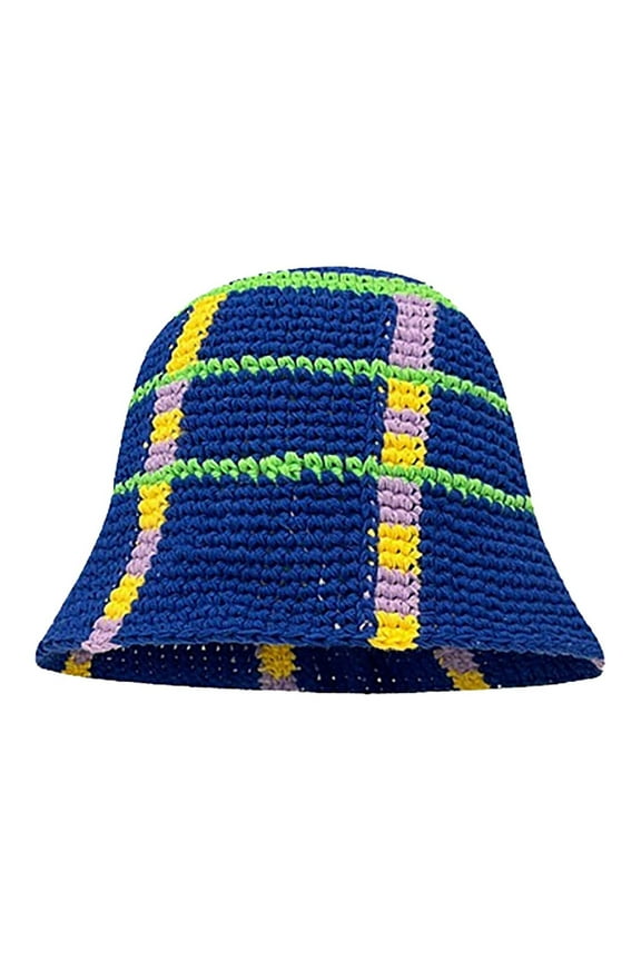 Thermal Women Beanie Crochet Bucket Hat For Women Knit Cap Handmade Foldable Floppy Beach Hat Fashion Cute Striped Floral Fishing Hat Bucket Hat Blue M
