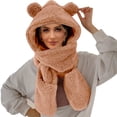 thumbnail image 1 of Audhol Thermal Women Beanie Winter Cute Bear Ear Warm Hat Women Plush Earflap Hat Windproof Cap Hat With Ears And Hood Hat Scarf 2 In 1 Hooded Scarf For Women Warm Knitted Cap Brown A, 1 of 4