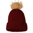 thumbnail image 1 of Audhol Thermal Women Beanie Womens Winter Knitted Hat With Faux Pom Warm Knit Cap For Women Warm Knitted Cap Red One Size, 1 of 7