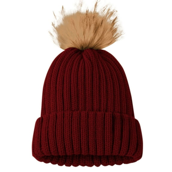 Audhol Thermal Women Beanie Womens Winter Knitted Hat With Faux Pom Warm Knit Cap For Women Warm Knitted Cap Red One Size