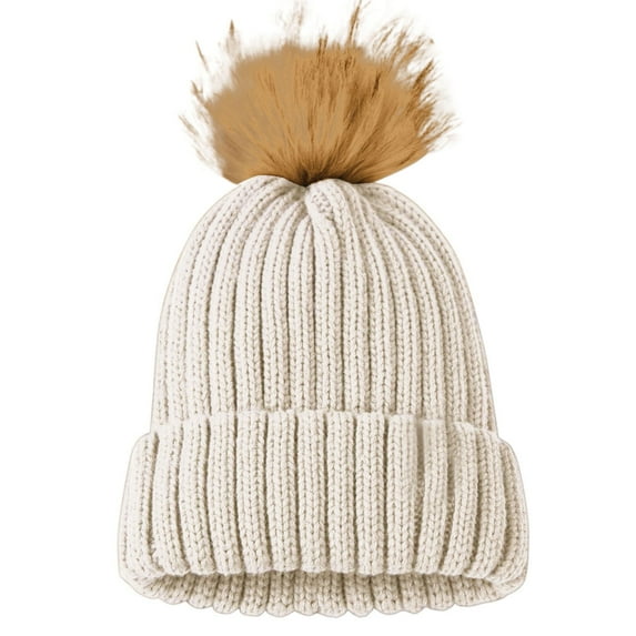 Audhol Thermal Women Beanie Womens Winter Knitted Hat With Faux Pom Warm Knit Cap For Women Warm Knitted Cap White One Size