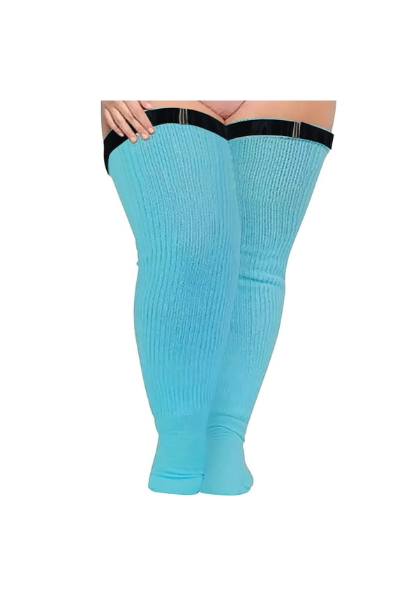 Thigh High Socks Women Soild Plus Size Over Knee Cotton Socks Extra Long Extra Thick Thigh Socks Tall Socks with Elastic No Slip Belt Plus Size Thigh High Socks A A