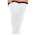 thumbnail image 1 of Audhol Thigh High Socks Women Soild Plus Size Over Knee Cotton Socks Extra Long Extra Thick Thigh Socks Tall Socks with Elastic No Slip Belt Plus Size Thigh High Socks White A, 1 of 5