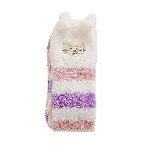 Audhol Thigh High Stockings Women's Animal Knee Length Coral Wool Thickened Warm Half Plush Home Stockings Comfy Socks G A