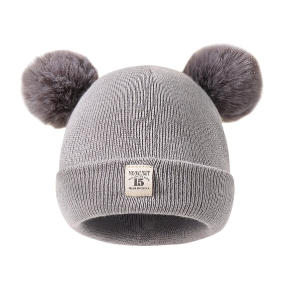 Audhol Toddler Winter Hat Kids Winter Pompom Hat Knitted Ski Hat Double Pom Cap for Girls Boys Cute Beanies for Women Grey One Size