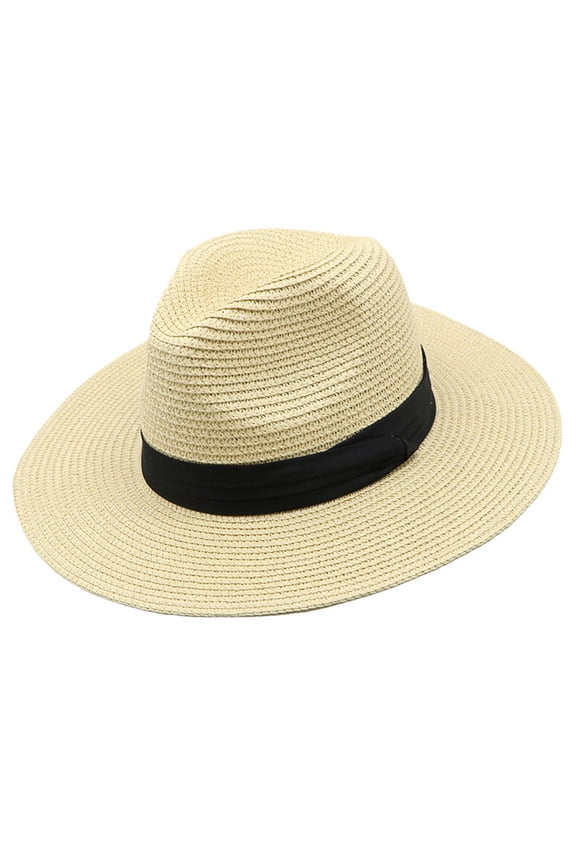 Trendy Cotton Sun Hat for Beach Womens Mens Wide Brim Panama Hat Fedora Summer Beach Sun Hat UPF Hat For Women Ultra Wide Brim Sun Hat Beige One Size
