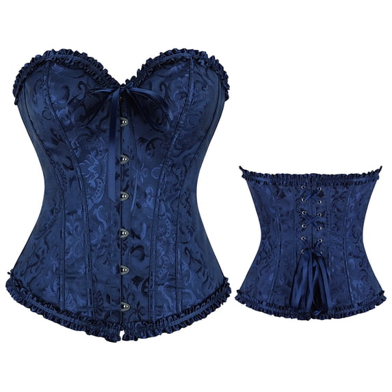 Audhol Underbust Corset Gothic Underbust Corset Waist Trainer Cincher Body Bustier Top, Navy