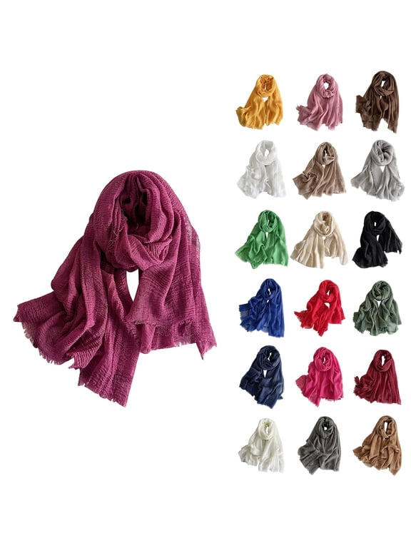 Unisex Cotton Blend Scarf, Fringed Solid Shawl Wrap, Lightweight Travel Scarf for Men & Women, Soft Pashmina for All Seasons Beige