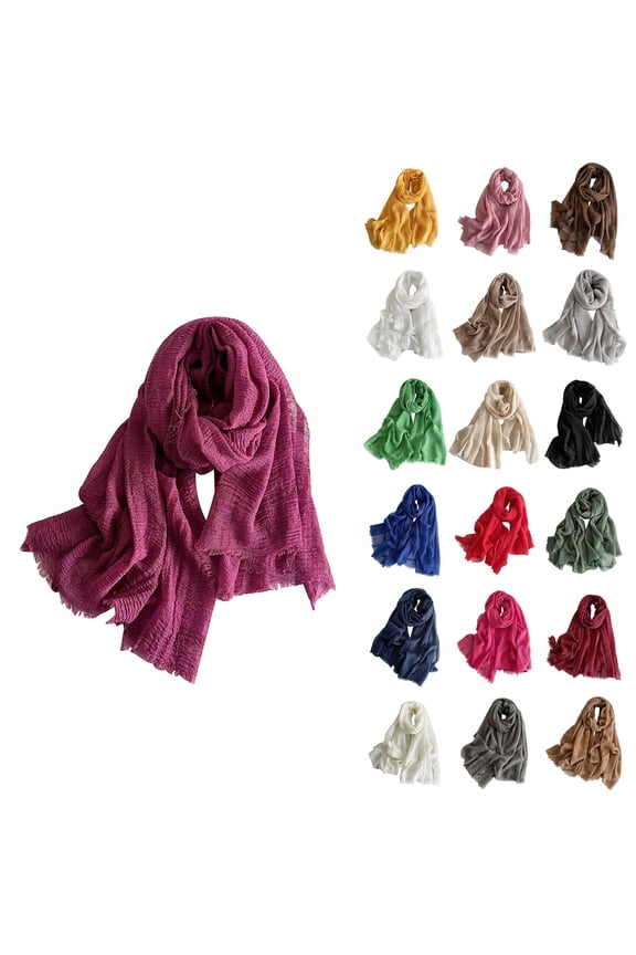 Unisex Cotton Blend Scarf, Fringed Solid Shawl Wrap, Lightweight Travel Scarf for Men & Women, Soft Pashmina for All Seasons Blue