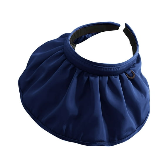 Audhol Visor Hats for Women Pure Colored Conch Shape Summer Sun Visor Hats Headbands for Women Wide Brim Roll Up Beach Hats Foldable Beach Hats for Women Dark Blue One Size