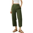 thumbnail image 1 of Audhol Wide Leg Linen Pants for Women, Ladies' Spring and Summer Fashionable Casual Solid Color Loose Cotton Linen Elastic High Waisted Pleated Wide Leg Pants Cotton Trousers for Women Green 2XL, 1 of 9
