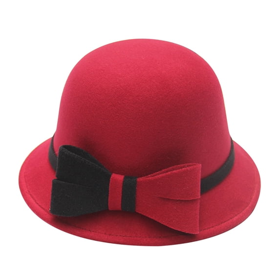 Audhol Winter Bucket Hats for Women Women's Autumn and Winter Bow Knot Round Top Casual Fisherman's Basin Cap Small Bowler Hat Felt Hats for Women A A