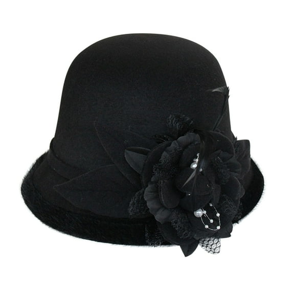 Audhol Winter Bucket Hats for Women Women's Autumn and Winter Flowers Round Top Casual Fisherman's Basin Cap Small Bowler Hat Felt Hats for Women Black A