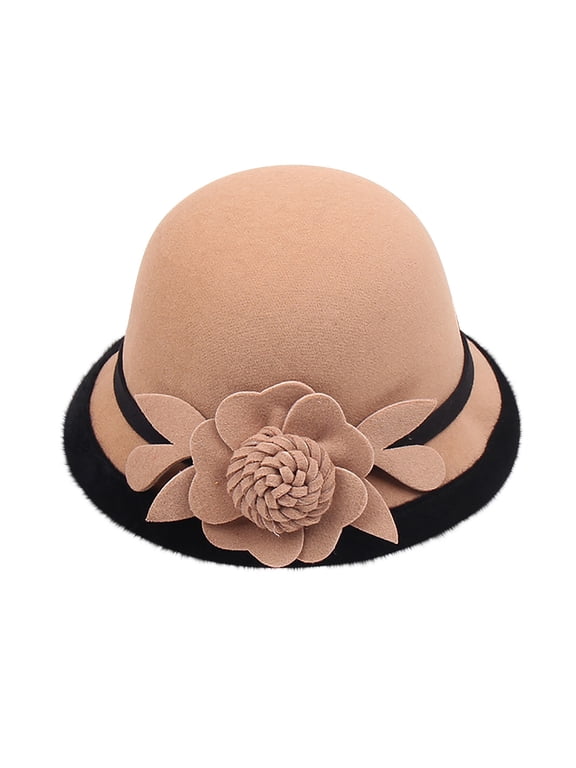 Winter Bucket Hats for Women Women's Autumn and Winter Flowers Round Top Casual Fisherman's Basin Cap Small Bowler Hat Felt Hats for Women C M