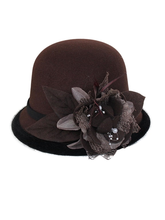 Winter Bucket Hats for Women Women's Autumn and Winter Flowers Round Top Casual Fisherman's Basin Cap Small Bowler Hat Felt Hats for Women D A