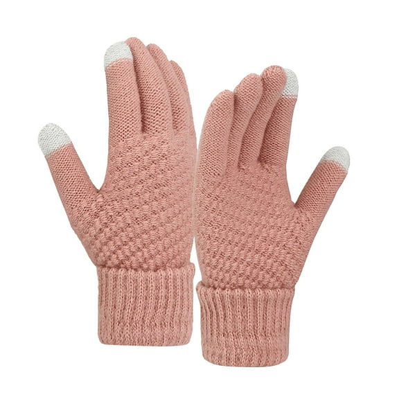 Audhol Winter Gloves Women Winter Wool Warm Gloves Solid Color Fleece Knitted Cold Proof Gloves Gloves for Cold Weather Pink One Size