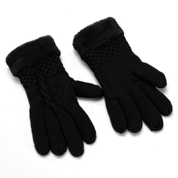 Audhol Winter Half Finger Gloves Fingerless Gloves Women'S Knitted Plus Velvet Thickened Autumn And Winter Warm Pattern Gloves (Adult Gloves) Touchscreen Non-Slip Gloves Black One Size