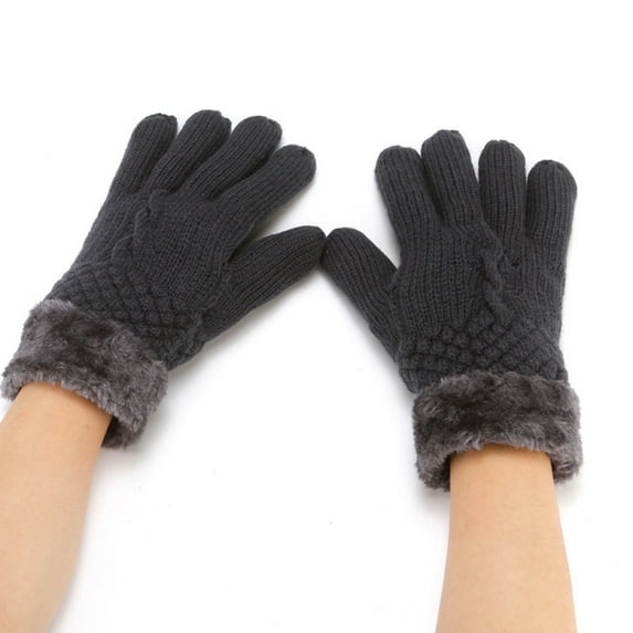 Audhol Winter Half Finger Gloves Fingerless Gloves Women'S Knitted Plus Velvet Thickened Autumn And Winter Warm Pattern Gloves (Adult Gloves) Touchscreen Non-Slip Gloves Dark Gray One Size