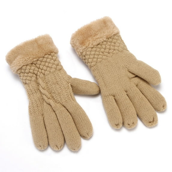 Audhol Winter Half Finger Gloves Fingerless Gloves Women'S Knitted Plus Velvet Thickened Autumn And Winter Warm Pattern Gloves (Adult Gloves) Touchscreen Non-Slip Gloves Beige One Size