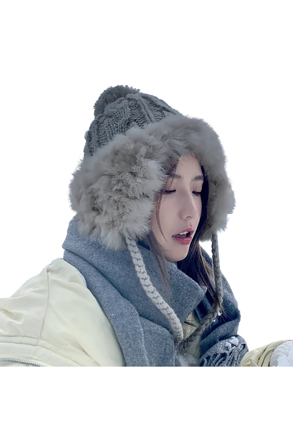 Winter Hats for Women Women'S Foldable Handmade Ear Warm Wool Cap Cute Outdoor Ear Cap Knitted Hat Beanie for Women Grey One Size