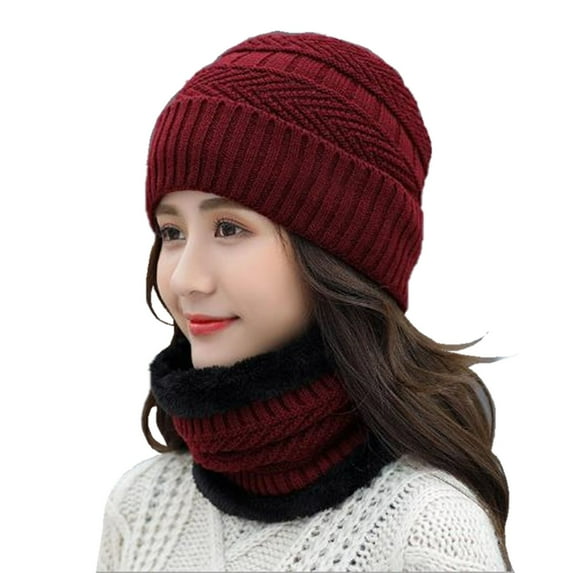 Audhol Winter Neck Warmer Gaiter Fleece Windproof Face Mask Cover Women Autumn And Winter Knit Hat With Wool Warm Bib Winter Women's Woolen Hat Winter Scarf Neck Red One Size