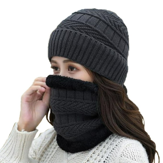 Audhol Winter Neck Warmer Gaiter Fleece Windproof Face Mask Cover Women Autumn And Winter Knit Hat With Wool Warm Bib Winter Women's Woolen Hat Winter Scarf Neck Grey One Size