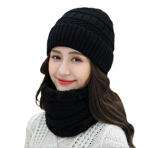 Audhol Winter Neck Warmer Gaiter Fleece Windproof Face Mask Cover Women Autumn And Winter Knit Hat With Wool Warm Bib Winter Women's Woolen Hat Winter Scarf Neck Black One Size