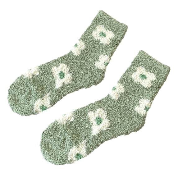 Audhol Winter Socks for Women Thermal Socks for Womens Coral Fleece Socks Floral Print Socks Colorful Lightweight Athletic Socks Winter Socks Soft Warm Comfort Women's Socks Green One Size