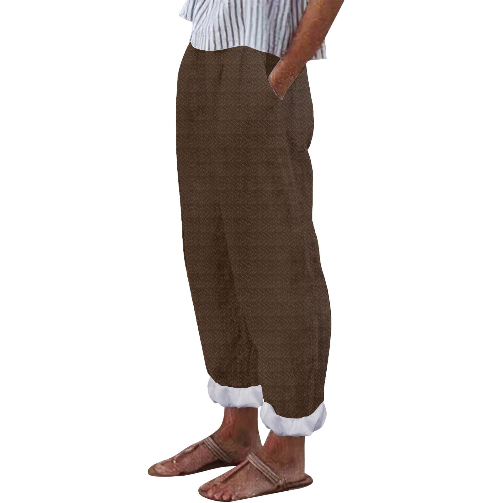 Women's Vintage Art Floral Printed Cotton And Linen Casual Pants