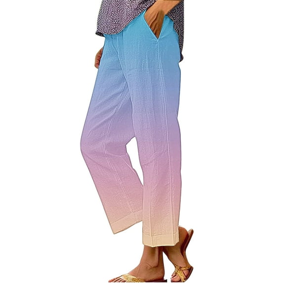 Audhol Women Linen Pants, Women's Linen Pants Wide Leg Pants Loose Gradient Court Pants Summer Pants Light Blue L