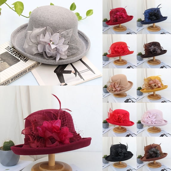 Audhol Women's Autumn Winter Bucket Hat, Round Dome Cloche Cap with Bowknot, Warm Solid Color Bell Hat for Casual, Daily & Church Yellow
