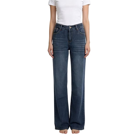 Audhol Women's Jeans Women's Wide Leg Jeans Relaxed Loose Straight Leg Baggy Jeans Denim Washed Pants Jeans for Women Trendy Blue L