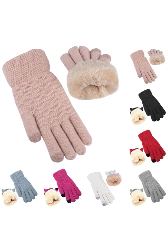 Women's Touchscreen Winter Gloves, Warm Knit Lined Gloves for Cold Weather, Thermal Texting Mittens for Women, Soft & Cozy Pink