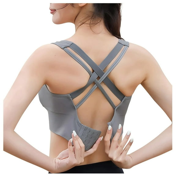 Audhol Women's Workout Sports Bras Sports Bras for Women High Support Running Bra Crisscross Back Padded Strappy Workout Bras Grey M