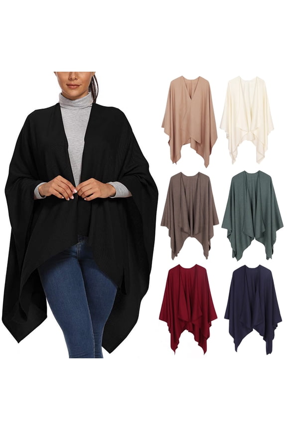 Women's Wrap Shawl, Cozy Open Front Blanket Scarf, Reversible Poncho for Fall Winter, Soft Cardigan Cape for Ladies, Gifts White