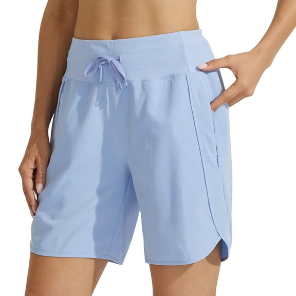 Audhol Womens Athletic Shorts, Womens Wide Leg Yoga Shorts High Waisted Shorts Summer Gym Athletic Workout Long Shorts with Pockets High Waisted Shorts Women Light Blue XL