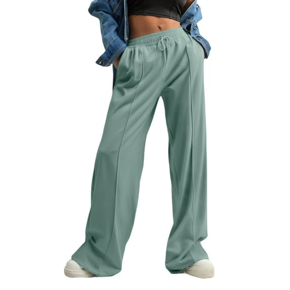 Audhol Womens Baggy Sweatpants Women's Summer Leisure Fashion Lacing Solid Color Waist Waist Wide Leg Casual Pants Women Wide Leg Sweatpants Mint Green 2XL