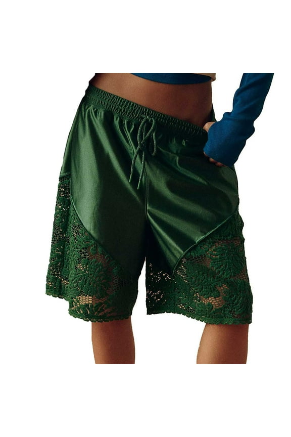 Womens Basketball Shorts Womens Patchwork Lace Trim Shorts Y2K Elastic Waist Baggy Sweat Shorts Workout Shorts Athletic Shorts for Women Green S