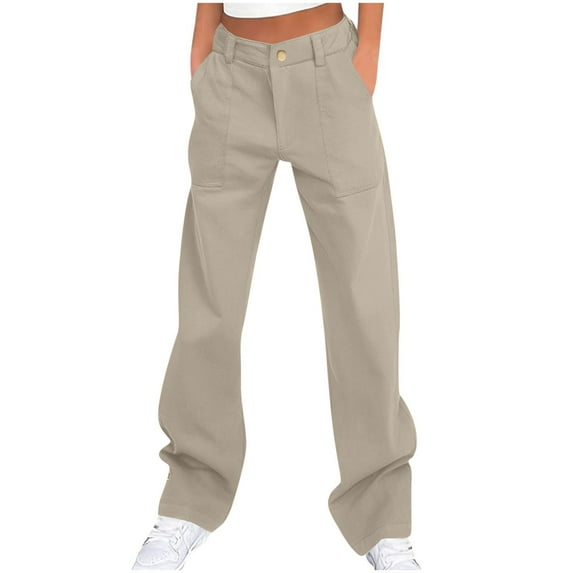 Audhol Womens Cargo Pants, Cargo Pants Women High Waist Baggy Wide Leg Trousers Travel Hiking Pants Baggy Cargo Pants Women Beige L