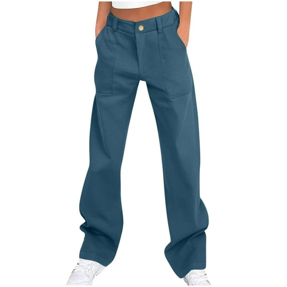 Audhol Womens Cargo Pants, Cargo Pants Women High Waist Baggy Wide Leg Trousers Travel Hiking Pants Baggy Cargo Pants Women Blue L