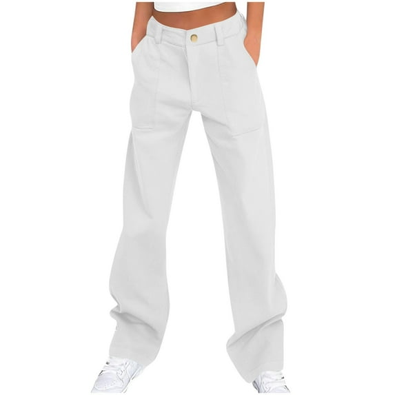 Audhol Womens Cargo Pants, Cargo Pants Women High Waist Baggy Wide Leg Trousers Travel Hiking Pants Baggy Cargo Pants Women White L