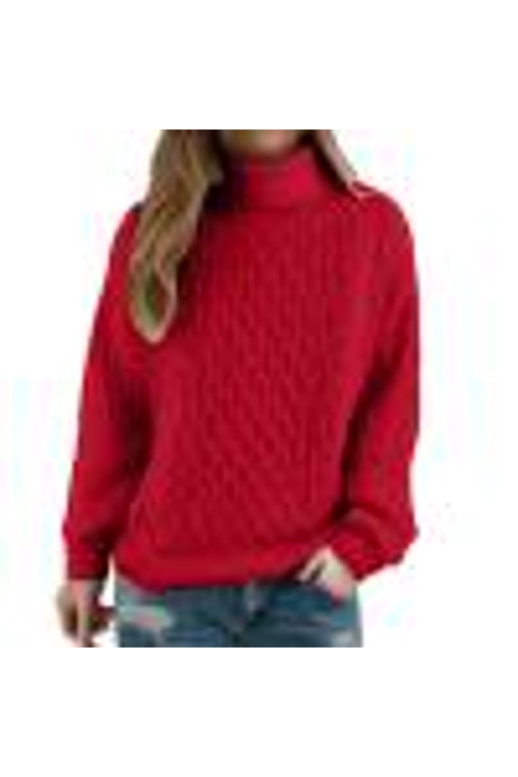 Womens Fall Fashion 2025, Women’S Thick Knitted Sweater High Collar Pullover Solid Color Casual Warm Long Sleeve Winter Jumper Coat Womens Sweaters Red 3XL