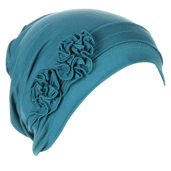 Audhol Womens Hats Fashion Flower Head Hat Cap Ethnic Bohemian Floral Hair Cover Wrap Turban Headwear Turban Cap Pleated Hat Silk Bonnet Mint Green One Size