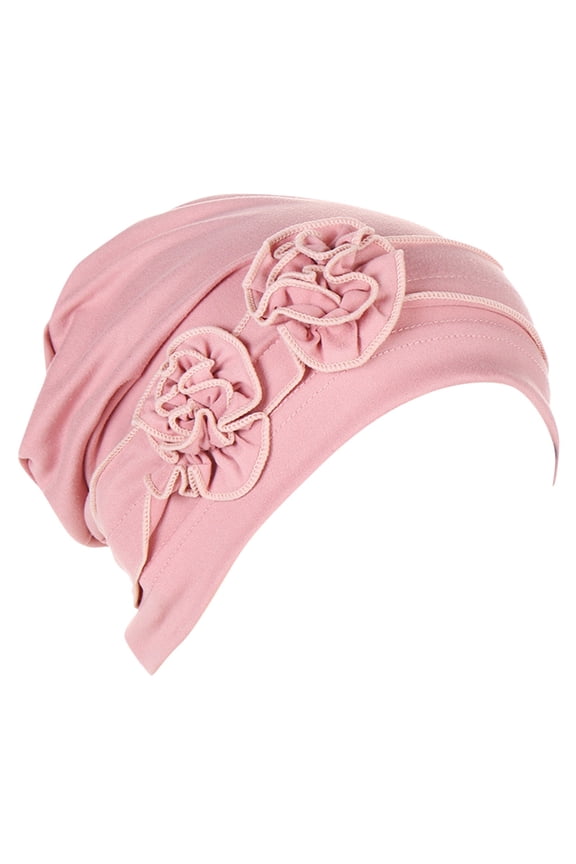Womens Hats Fashion Flower Head Hat Cap Ethnic Bohemian Floral Hair Cover Wrap Turban Headwear Turban Cap Pleated Hat Silk Bonnet Pink One Size