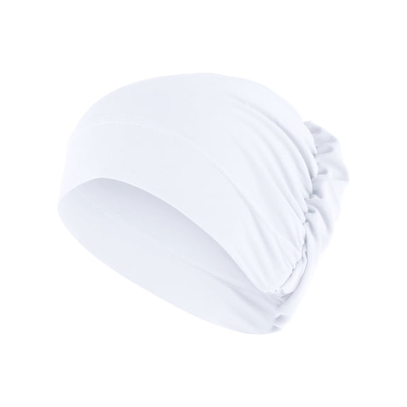 Audhol Womens Hats Fashion Women Solid Beading Hat Muslim Ruffle Cancer Chemo Hat Wrap Cap Silk Bonnet White M