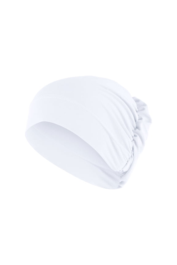 Womens Hats Fashion Women Solid Beading Hat Muslim Ruffle Cancer Chemo Hat Wrap Cap Silk Bonnet White M